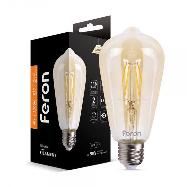 Светодиодная лампа Feron Filament LB-764 4Вт E27 2700K EDISON ST64 золото №1