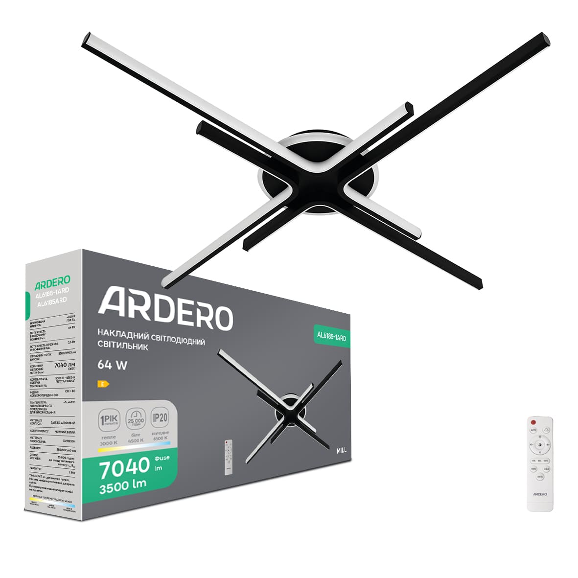 Светодиодный накладной светильник Ardero AL6185-1ARD MILL 64Вт черный №1