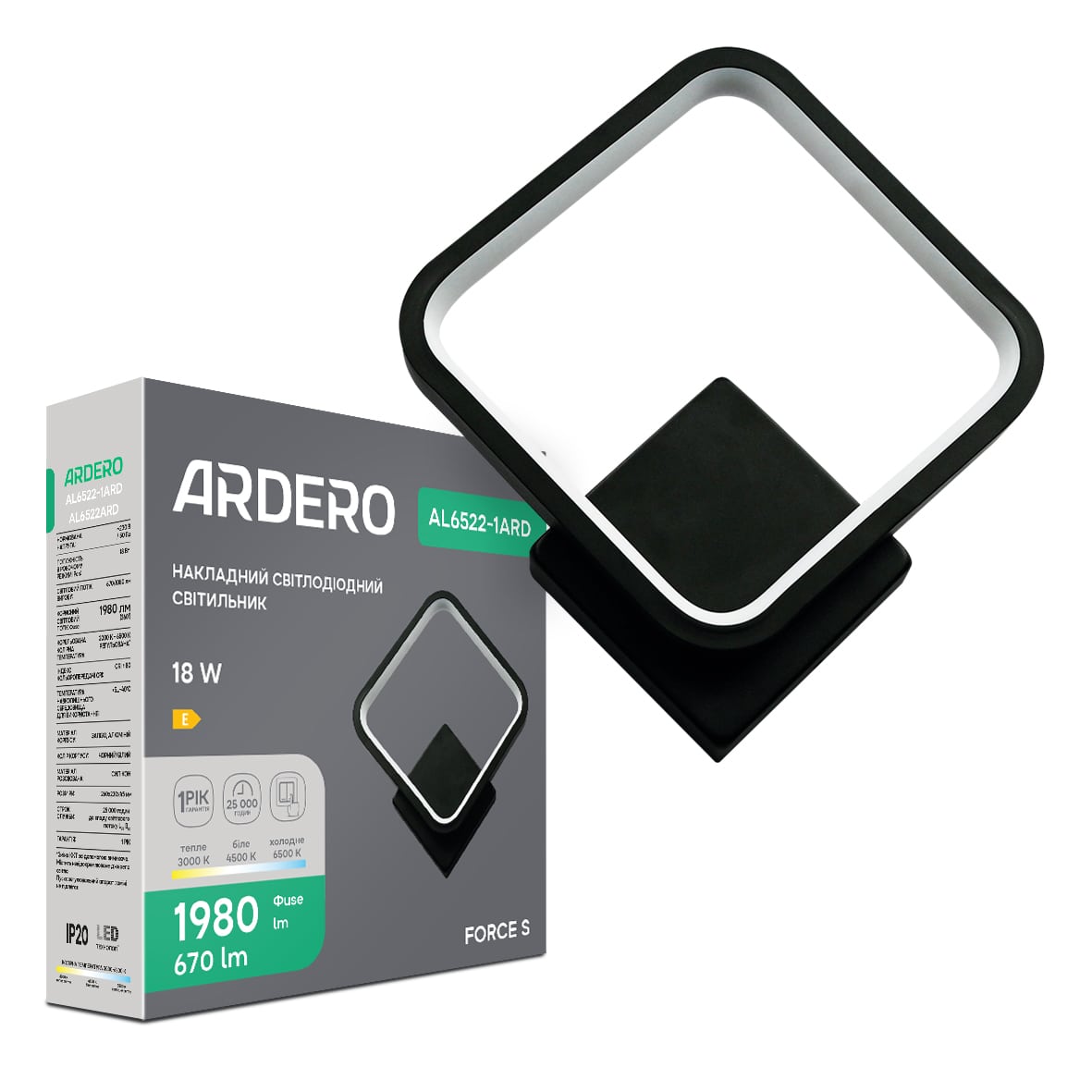 Светодиодный накладной светильник Ardero AL6522-1ARD FORCE S 18Вт черный №1