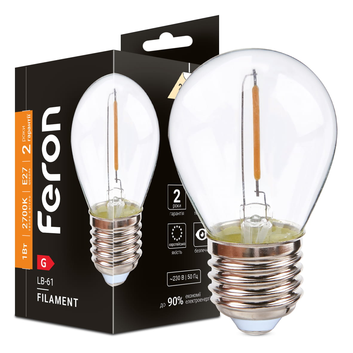 Светодиодная лампа Feron Filament LB-61 1Вт E27 2700K прозрачная №1