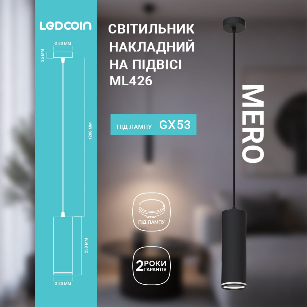 Накладной светильник Ledcoin ML426 Mero под лампу на подвесе черный №2