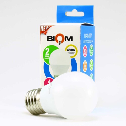 Свiтлодiодна лампа Biom BT-544 G45 4W E27 4500К матова №5