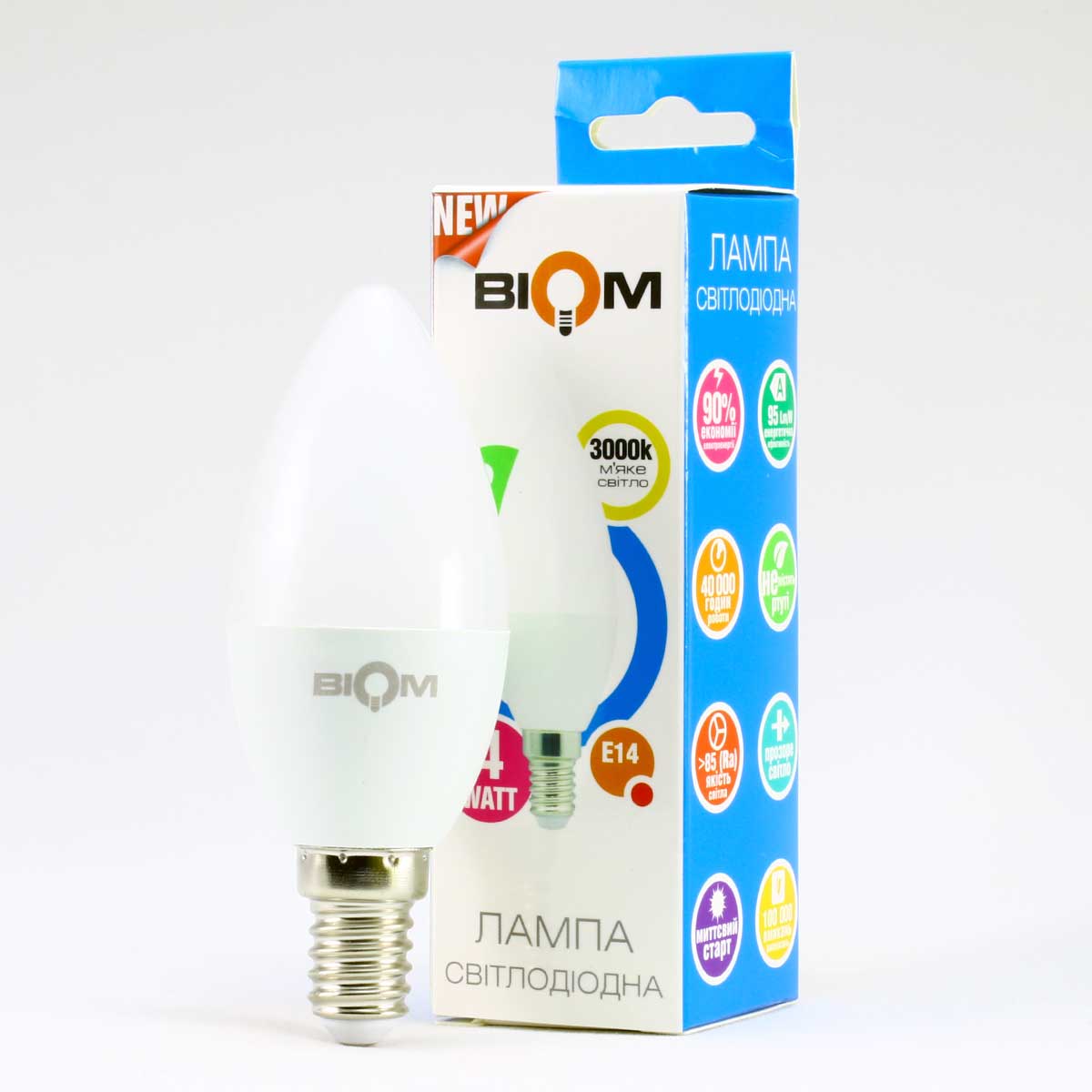 Свiтлодiодна лампа Biom BT-549 C37 4W E14 3000К матова №4