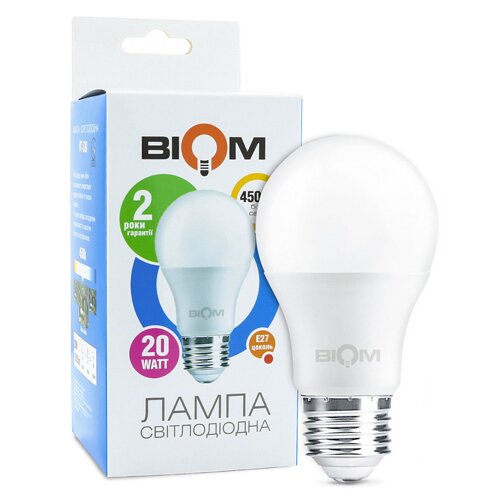 Світлодіодна лампа Biom BT-520 A80 20W E27 4500К матова №1