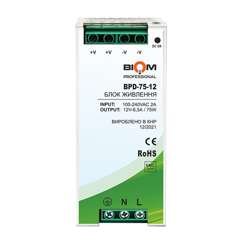 Блок живлення Biom Professional DC12 75W BPD-75-12 6,5A під DIN-рейку №1