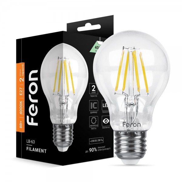 Светодиодная лампа Feron Filament LB-63 8Вт E27 4000K №1