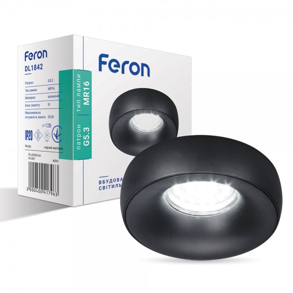 Встроенный светильник Feron DL1842 под лампу черный матовый №1