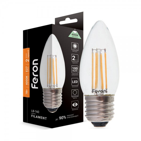Светодиодная лампа Feron Filament LB-160 7Вт E27 4000K №1